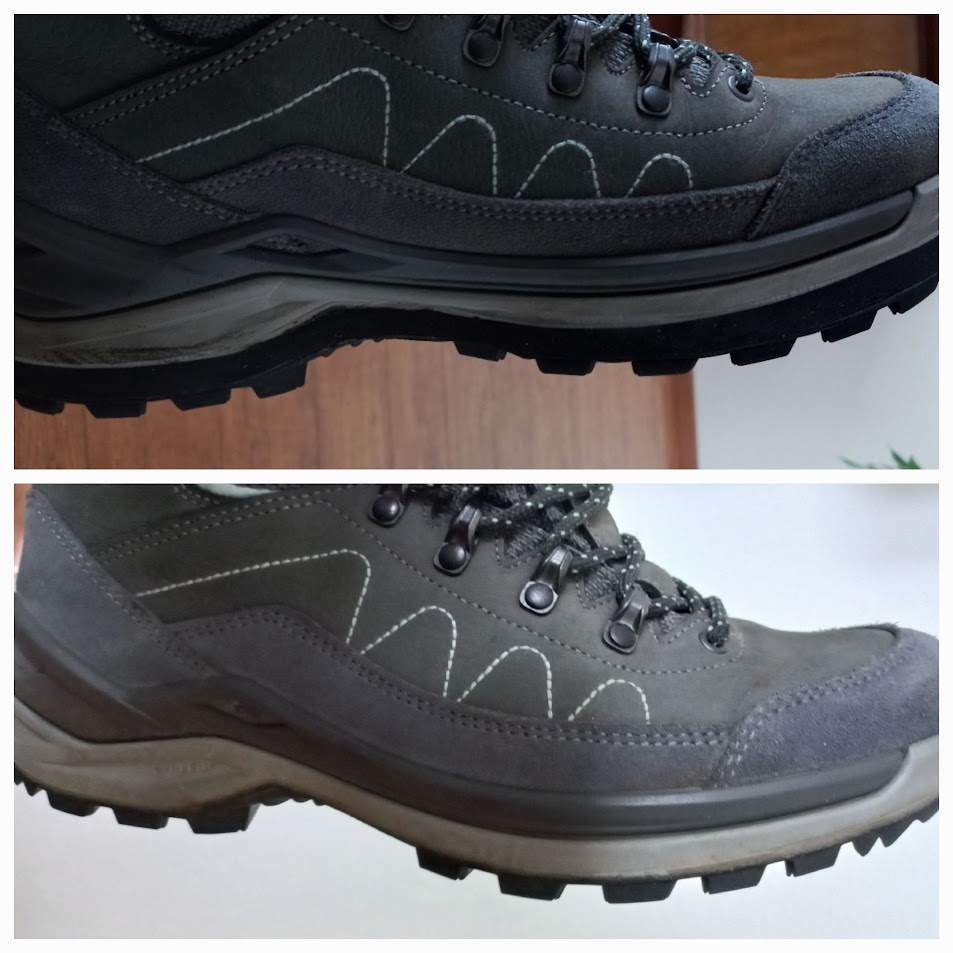 Boven: aangepaste schoen / Onder: de gewone schoen